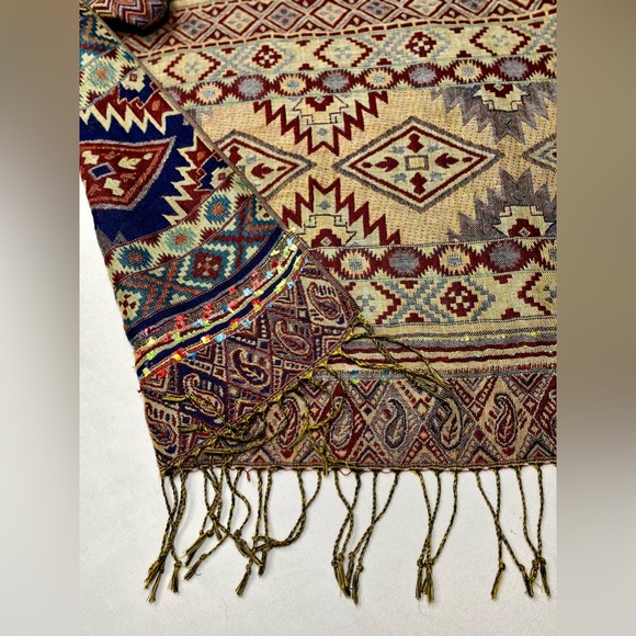 Pashmina Wrap Scarf Geometric Pattern Embellished 76” x 26,5” - Picture 8 of 11